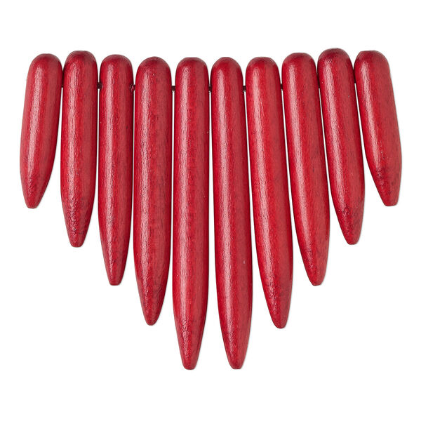 Focal, Taiwanese cheesewood (dyed / waxed), red, 20x5mm-41x5mm graduated spike fan. Sold per 10-piece set. image number 0