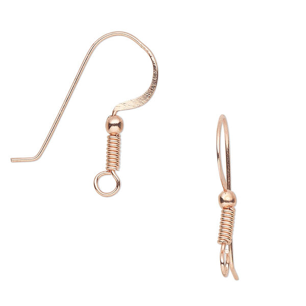 Ear wire, copper-plated copper, 23mm flat fishhook with coil and 2-3mm ball with open loop, 21 gauge. Sold per pkg of 25 pairs. image number 0