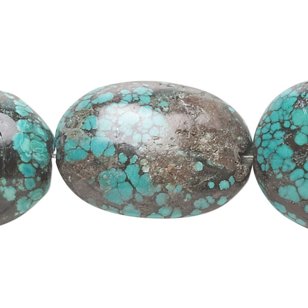 Bead, turquoise (dyed / stabilized), 23x20mm-40x30mm graduated puffed oval, C grade, Mohs hardness 5 to 6. Sold per 15" to 16" strand. image number 0