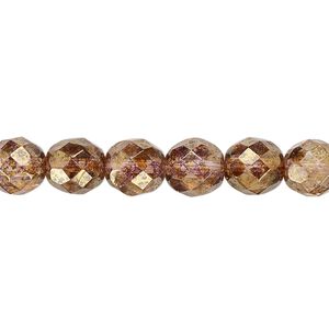 Bead, Czech fire-polished glass, copper luster, 8mm faceted round. Sold per 15-1/2" to 16" strand.