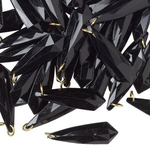 Focal, gold-finished brass and acrylic, black, 40x13mm faceted teardrop. Sold per pkg of 50.