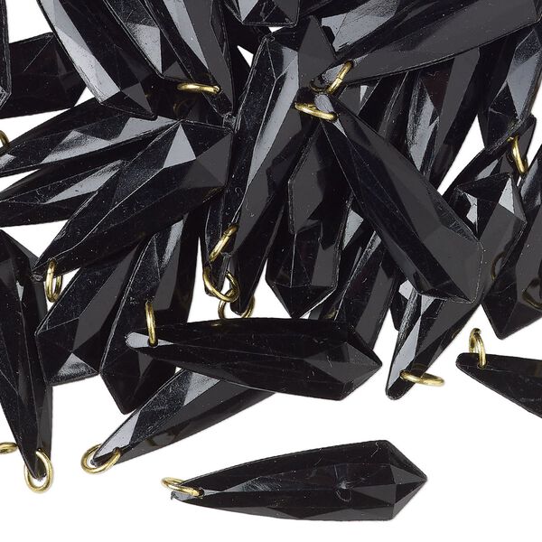Focal, gold-finished brass and acrylic, black, 40x13mm faceted teardrop. Sold per pkg of 50. image number 0