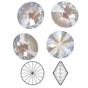 Chaton 4pk crystal serene gray DeLite, Crystal Passions® 14mm rivoli 1122