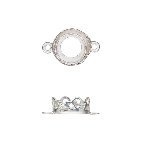 Link, sterling silver, 11mm round with petal edge and open back with 10mm round cabochon bezel setting. Sold individually. image number 0