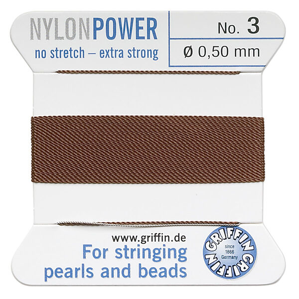 Thread, Griffin, nylon, brown, size #3. Sold per 2-meter card (approximately 78 inches). image number 0