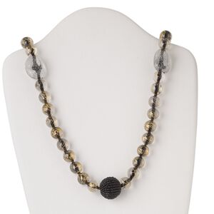 Necklace, glass and acrylic, multicolored, 13-21mm round and 29x24mm oval, 36-inch continuous strand. Sold individually.