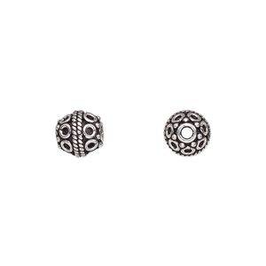 Bead, antiqued sterling silver, 8mm round with wire circle design. Sold per pkg of 4.
