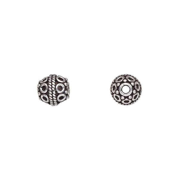 Bead, antiqued sterling silver, 8mm round with wire circle design. Sold per pkg of 4. image number 0
