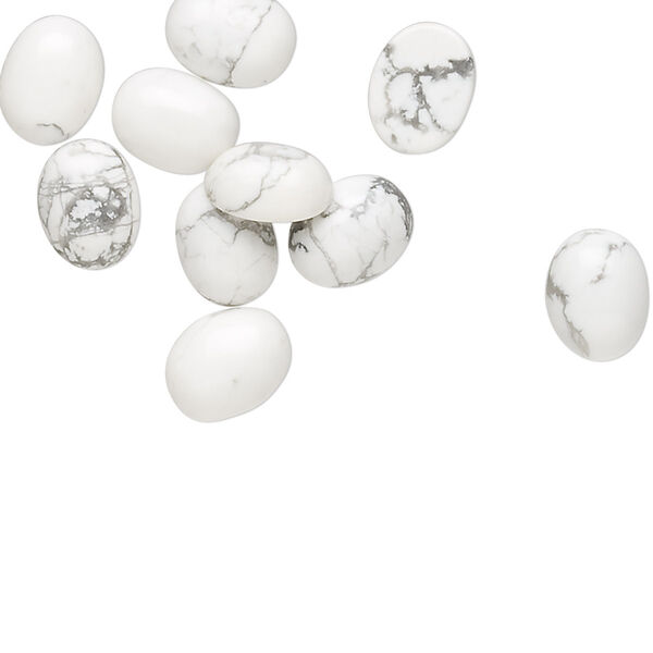 Cabochon, white howlite (natural), 9x7mm calibrated oval, B grade, Mohs hardness 3 to 3-1/2. Sold per pkg of 10. image number 0