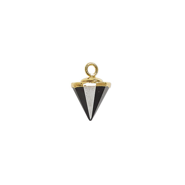 Drop, black onyx (dyed) / electroplated gold / gold-finished sterling silver, 9x8mm-11x8mm hand-cut faceted cone. Sold individually. image number 0