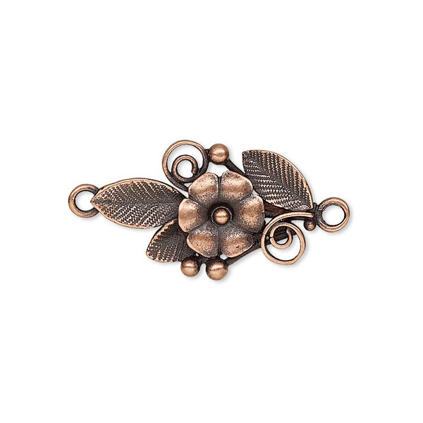 Link, JBB Findings, antique copper-plated brass, 23.5x14mm single-sided flower and leaves. Sold individually. image number 0