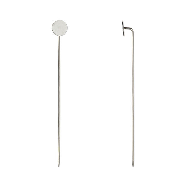 Hat pin, stainless steel, 2-3/4 inches with 8mm round flat pad, 18 gauge. Sold per pkg of 6. image number 0