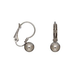 Earring leverback 1pkg4, 16mm / 6mm ball, stainless steel 2 pair