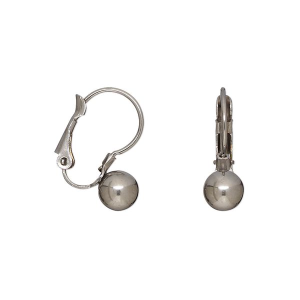 Earring leverback 1pkg4, 16mm / 6mm ball, stainless steel 2 pair image number 0