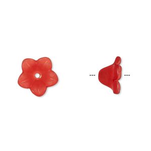Component, acrylic, translucent frosted red, 11x7mm flower. Sold per pkg of 100.