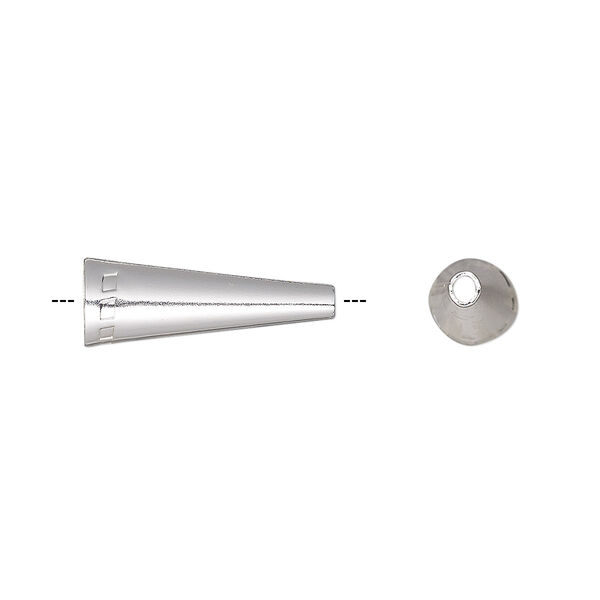 Cone, silver-finished brass, 19x6.5mm with square pattern, 5.5mm hole. Sold per pkg of 10. image number 0