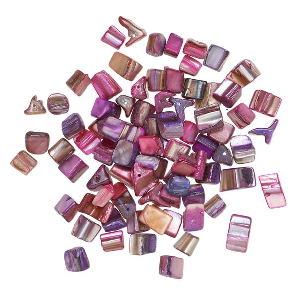 Mother-of-pearl shell 1pkg2oz, triangle tube bead, mix multi-pink and purple 6x4mm-14x9mm image number 1