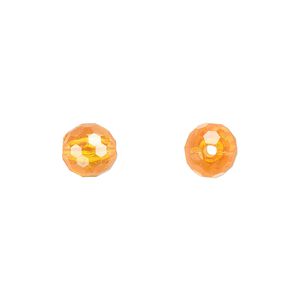 Bead, acrylic, orange, 8mm faceted round. Sold per 100-gram pkg, approximately 330-390 beads.