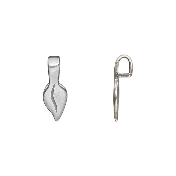 Bail, JBB Findings, glue-on, antique silver-plated brass, 17x6mm with 11x6mm leaf flat base. Sold per pkg of 2. image number 0