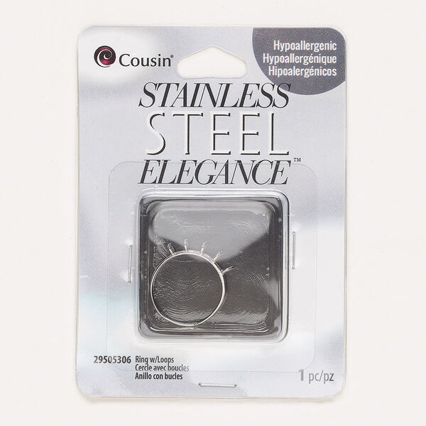 Ring, stainless steel, 6.5mm with (10) 3mm loops, 2 rows. Sold individually. image number 0