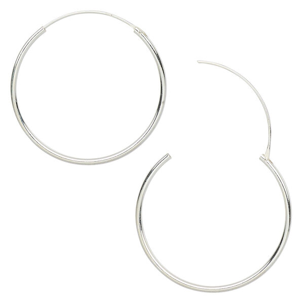 Earring, sterling silver, 30mm round hoop with endless-loop closure. Sold per pair. image number 0