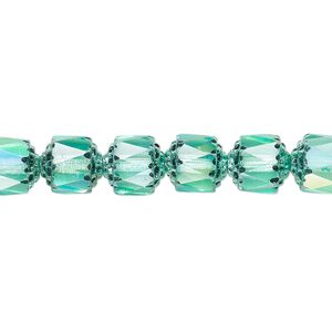Bead, Czech dipped décor glass, teal Apollo AB, 8mm round cathedral. Sold per 15-1/2" to 16" strand.
