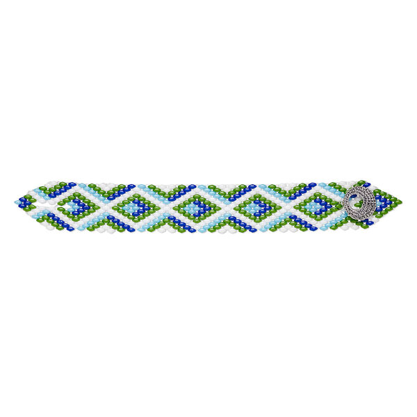 Bracelet, One of a Kind Jewelry, glass, blues / green / white, 7-1/2 inches. Only one available. image number 0