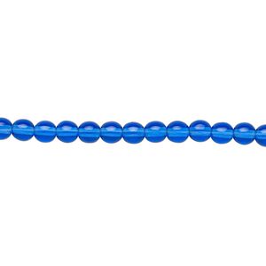 Bead, Czech glass druk, transparent light cobalt, 4mm round. Sold per 15-1/2" to 16" strand.