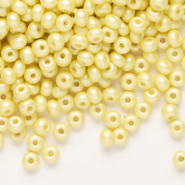 Seed bead, Preciosa Ornela Czech glass, pkg/500g, #6 rocaille, opaque PermaLux dyed yellow chalkwhite, (22001). image number 0
