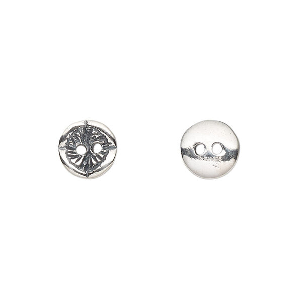 Button, antiqued sterling silver, 8.5mm single-sided textured flat round. Sold per pkg of 2. image number 0