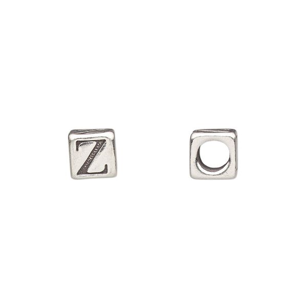 Bead, sterling silver, 5.5mm cube with alphabet letter "Z." Sold individually. image number 0