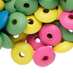 Bead mix, wood, mixed colors, 14x6mm rondelle. Sold per 400-gram pkg, approximately 2,800 beads.