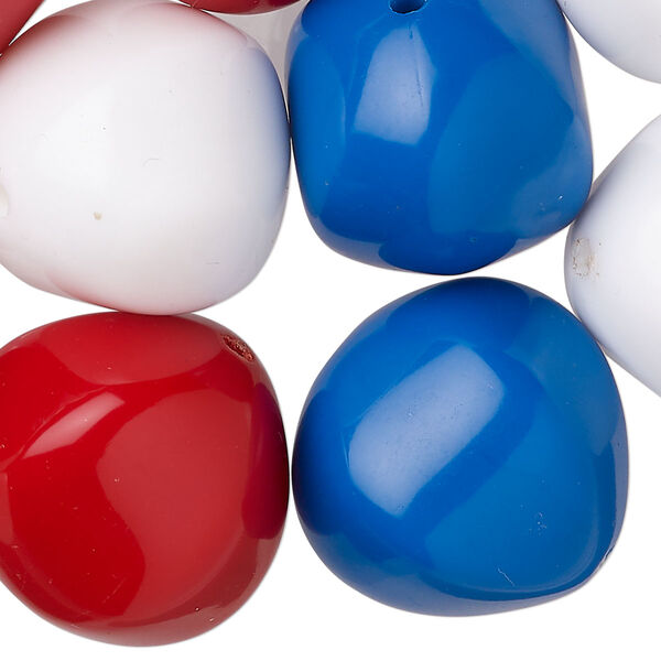 Bead mix, acrylic, red / white / blue, 23mm uneven round. Sold per 6-ounce pkg, approximately 25 beads. image number 0