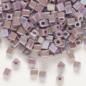 Seed bead, Miyuki, glass, pkg/25g, 3.5-3.7mm square, opaque rainbow violet (SB-410R).