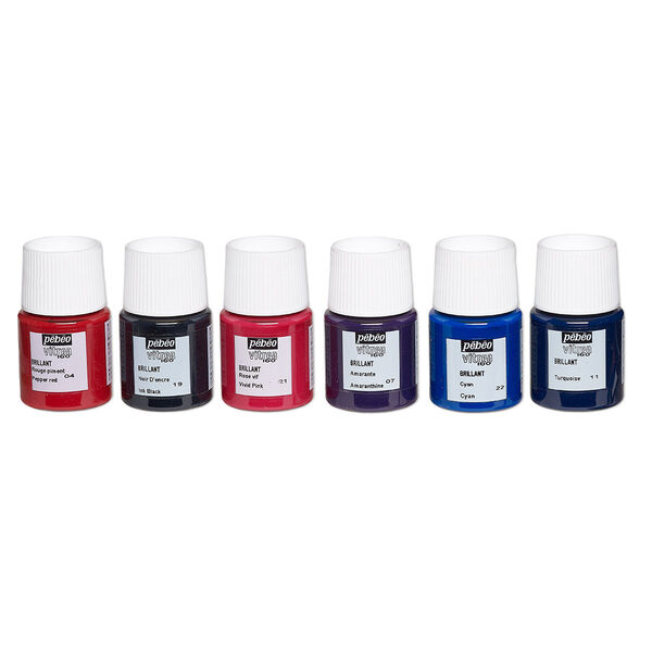 Paint, pebeo, glass paint, pkg/(6) 20mL bottles, assorted opaque to transparent colors. image number 0
