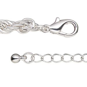 Chain 1pkg1 French rope, 6mm / lobster claw clasp, anodized silver / steel / brass 7 inch