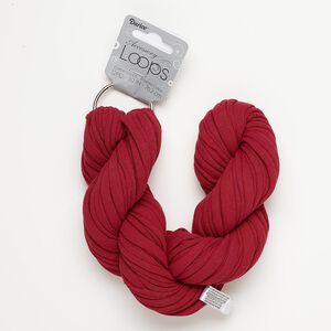 Cord, tee shirt, cotton and silver-finished steel, burgundy, 20-24mm wide with 44mm ring, 30-inch continuous loop. Sold per pkg of 12.