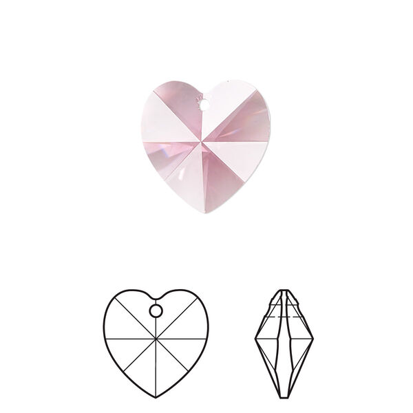 Drop 144pk rose, Swarovski® 14mm pendant heart 6228 image number 0