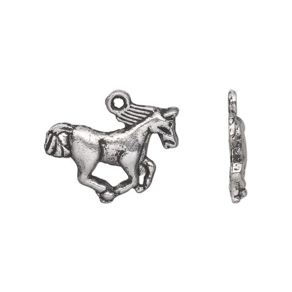 Charm, antique silver-plated "pewter" (zinc-based alloy), 21x15mm single-sided horse. Sold per pkg of 20. image number 0