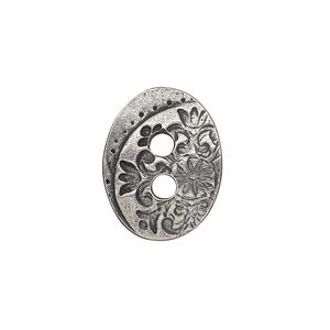 Button, TierraCast®, "Vida Mas Dulce" collection, antiqued pewter (tin-based alloy), 18x14mm two-sided slightly domed oval with jardin design and (2) 2.5mm holes. Sold per pkg of 20.