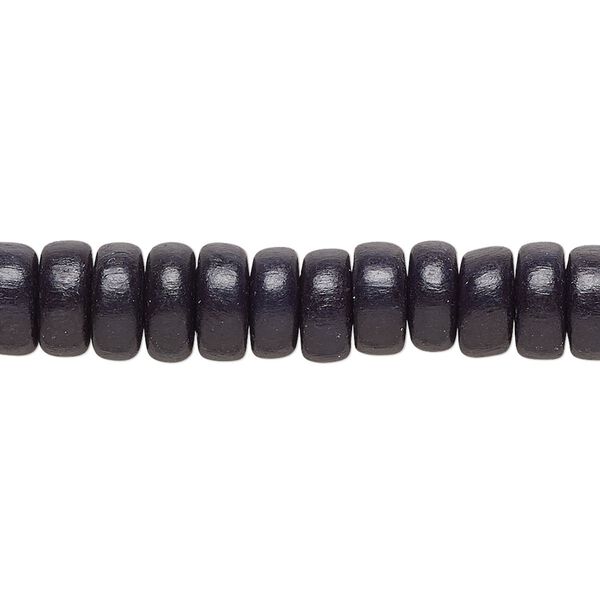Bead, Taiwanese cheesewood (dyed / waxed), black, 8x4mm rondelle. Sold per pkg of (2) 15-1/2" to 16" strands. image number 0