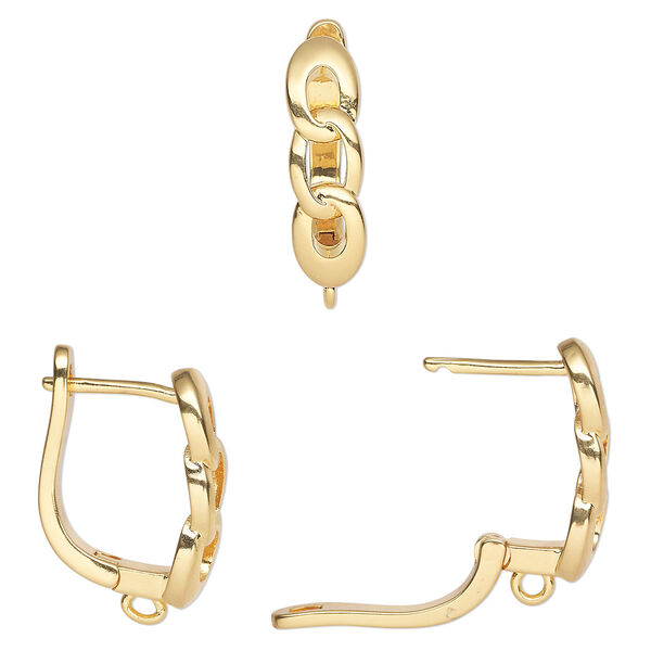 Ear wire, gold-finished brass, 19mm leverback and closed loop, 17 gauge. Sold per pair. image number 0