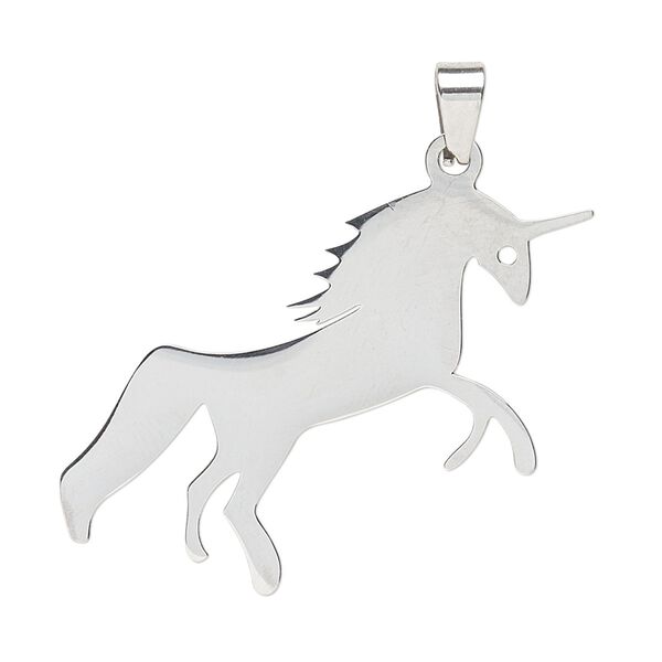 Pendant, Everyday Jewelry, stainless steel, half-matte, 31x26mm unicorn. Sold individually. image number 0