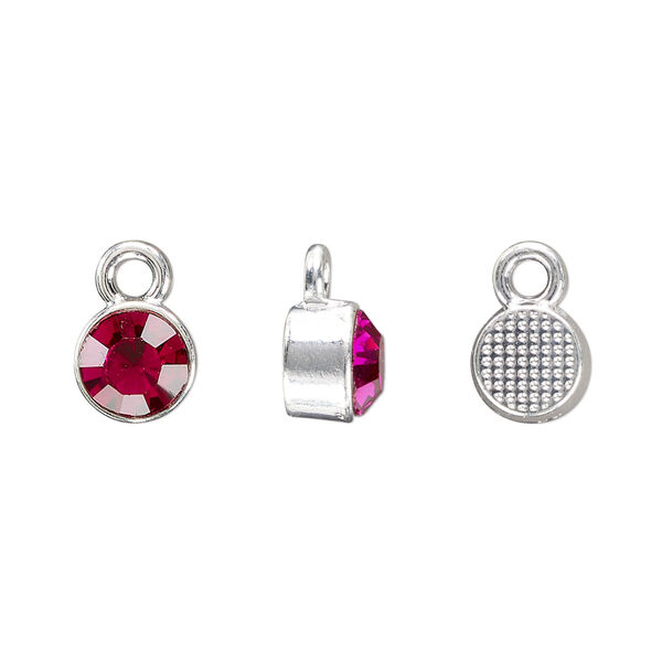 Drop, silver-finished "pewter" (zinc-based alloy) and glass rhinestone, rose, 8mm faceted round, October birthstone. Sold per pkg of 4. image number 0