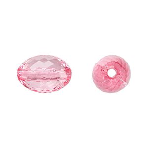 Bead, acrylic, pink, 16x11mm faceted oval. Sold per 100-gram pkg, approximately 80 beads.