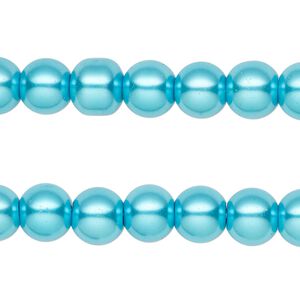 Bead, glass pearl, electric blue, 7-8mm round. Sold per pkg of (2) 15-inch strands, approximately 100 beads.
