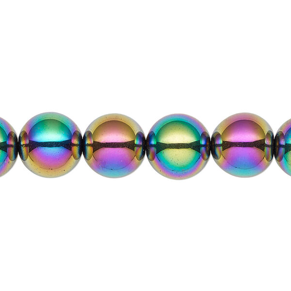 Bead, Hemalyke™ (man-made), rainbow, 10mm round. Sold per 15-1/2" to 16" strand. image number 0