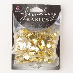 Cord end assortment, steel, pkg/200, gold finish, 5x4mm and 6x5mm fold-over rectangle.