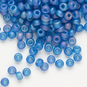 Seed bead, Miyuki, glass, pkg/250g, #6 rocaille, translucent matte rainbow Capri blue (RR-149FR).