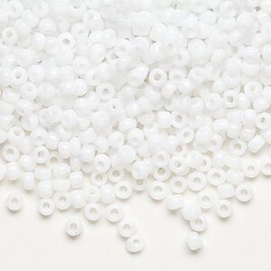 Seed bead, Dyna-Mites™, glass, opaque white, #8 round. Sold per 40-gram pkg.